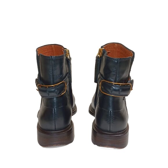 Franco Sarto Elese Boots Womens 5 Black Leather Buckle Strap Riding Preppy New - Picture 4 of 7